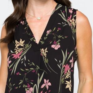 Vince Camuto Sleeveless Rumple Black Floral Blouse